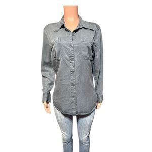 Pulp Women’s long sleeve tencel button-down gray shirt top M